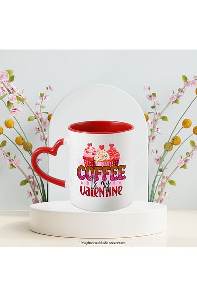 StoryGift Romania Cupcake mug with the message "Coffee is my valentine", red hearts, Valentine's, With,STG