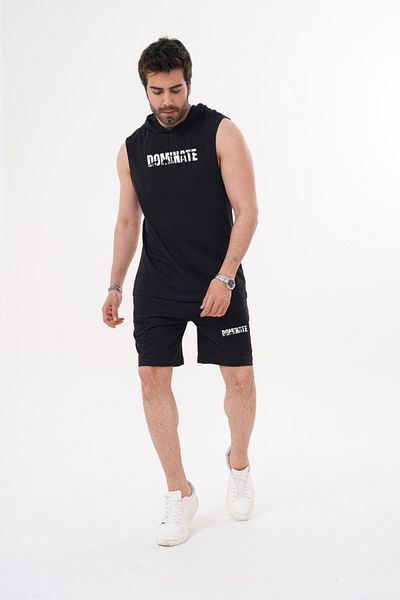 ACTIVE MODA - Men's Short Sleeve Popsinate Printed Tshirt-Shorts Set 2 Pcs Cotton Large Size