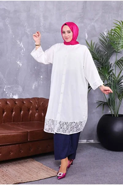 Sevda Kılınç Large Size Lace Viscose Shirt