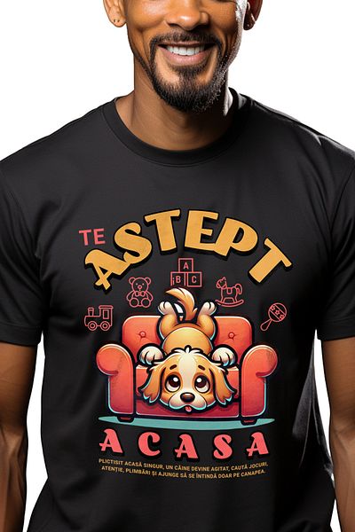 StoryGift Romania Men's T-shirt dog bored at home waiting for you, master, fluffy and loyal animal with STG print