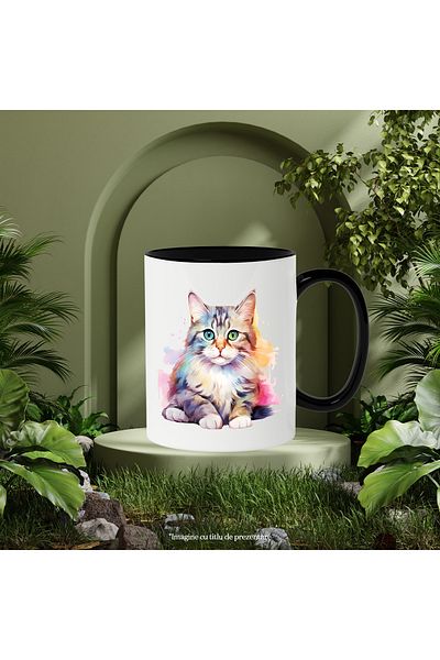 StoryGift Romania Mug with a little scared kitten, illustration, color spots, painting, watercolor, With ,STG