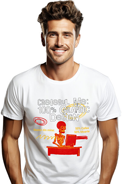 StoryGift Romania Tricou bărbătesc My Brain Graphic Design, cafea, schelete cu imprimeu pe față, 100% Bum Stg