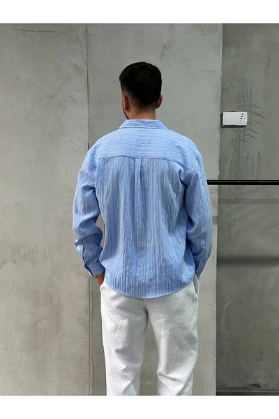 DİFRANSEL Ριγέ Modal Oversize Μπλε Πουκάμισο