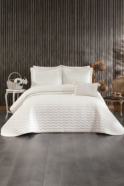 Bonny Home Silky Textured Cream Modern and Simple Double Bed Cover Set