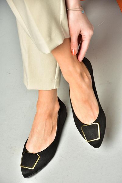 Fox Shoes P726776302 Balerini damă din piele întoarsă neagră