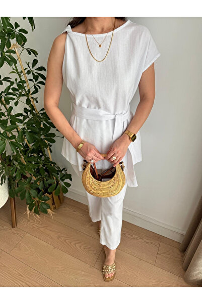 My Blog Weißer Schulter-Twist-Hosenanzug mit Bluse – 8644