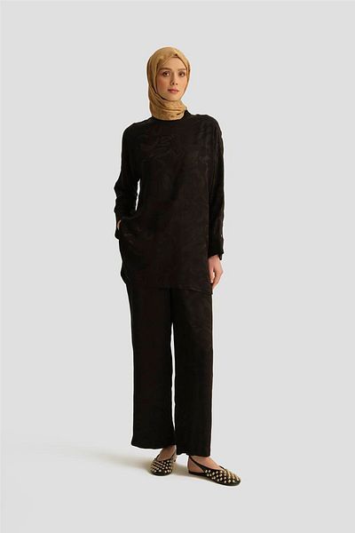 Armine Satin Patterned Suit 25Yt627 Black