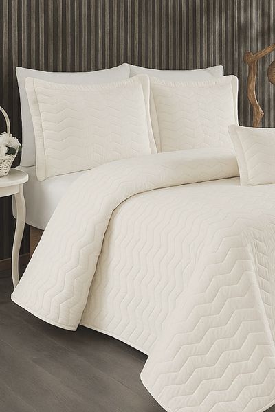 Bonny Home Silky Textured Cream Modern and Simple Double Bed Cover Set
