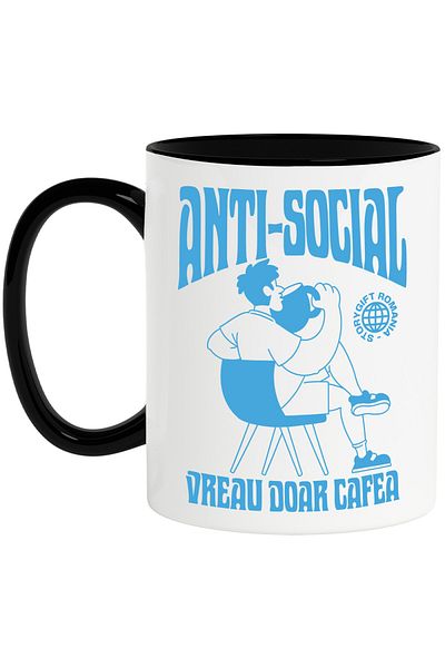 StoryGift Romania Mug with Male Silhouette with Huge Coffee Mug Text Anti-social I Just Want, With,STG