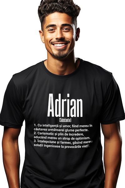 StoryGift Romania Men's T-Shirt With Name Adrian, Intelligence, Humor, Charismatic, Wise, Personalized, As STG