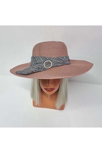 FashionForYou Celia Beach Hat With Two-tone Bandana, Pink, Sun Hat