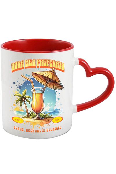 StoryGift Romania Mug with Glass of Fresh Oranges on the Beach Sand Text My Favorite Summer, Ceramic, With ,STG