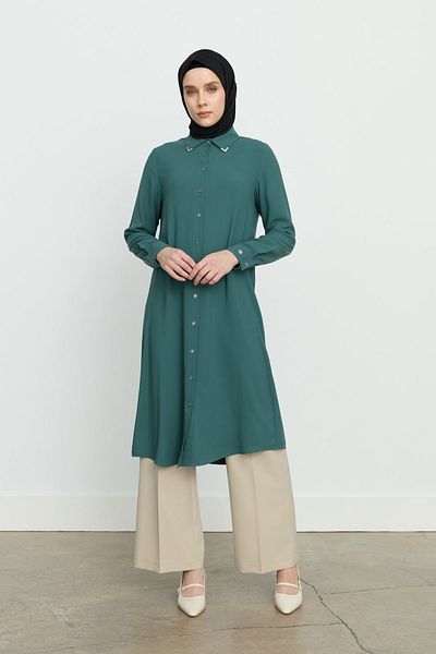Nihan Shirt Collar Basic Tunic Green