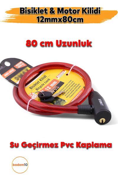 Badem10 12 mm x 80 cm Çelik Halatlı Asma Kilit – Bisiklet, Motosiklet, Scoote...