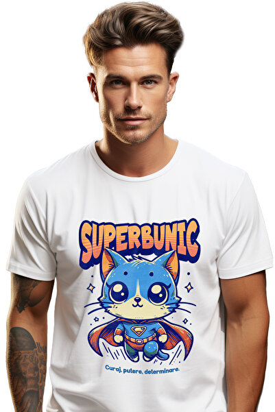 StoryGift Romania Tricou bărbătesc Super Bunic, Supererou, Pisică Zburătoare ...