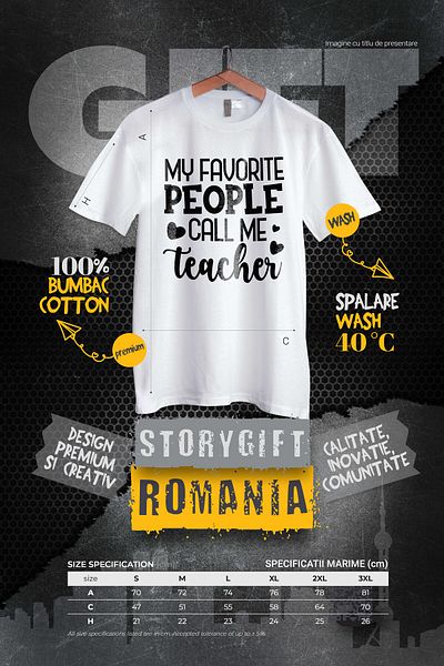 StoryGift Romania Men's T-shirt With Hearts For A Teacher Who Is Proud That Her Favorite People Call Her That Stg