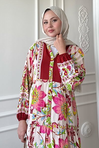 InStyle Floral Ethnic Red Viscose Dress