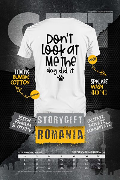 StoryGift Romania Tricou bărbătesc cu mesajul „Nu mă privi, câinele a făcut-o” - Don't Look At Me, The Dog Stg