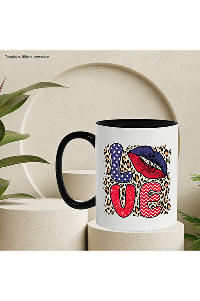 StoryGift Romania Mug with the message "Love", lips, blue, red, Valentine's Day, illustration. love, With, STG