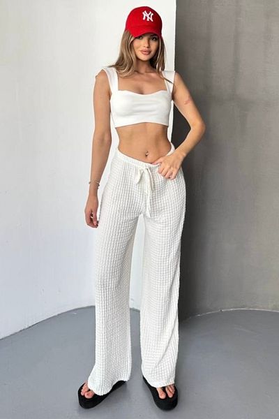 bb butik basic Wide Leg Trousers (Iron-Free Seersucker Fabric) Gf7770