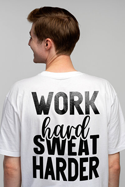 StoryGift Romania Tricou bărbătesc cu textul „work Hard, Sweat Harder” - Work...