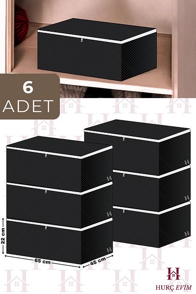 HURCEVİM 6 Pieces Black Zippered Storage Bag - under Base Storage Bag, Organizer, Clothing Storage Bag 65X45X22 cm