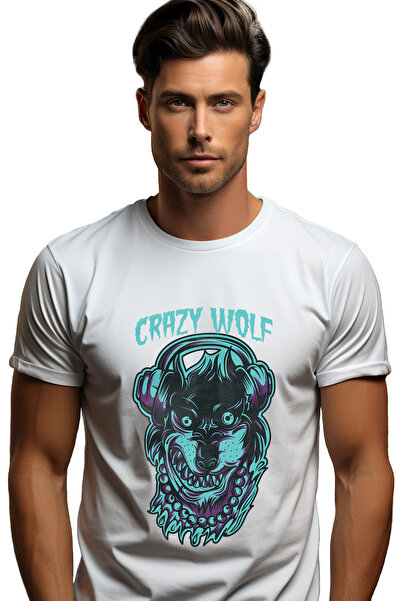 StoryGift Romania Tricou bărbătesc cu portret de câine-lup cu medalion gros d...