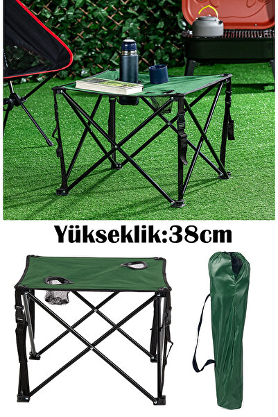 Binbirreyon Katlanır Kamp Masası Çantalı Bardak Gözlü Yeşil 46cmx46cmx38cm Ha041