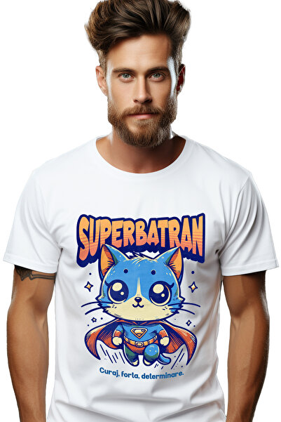 StoryGift Romania Tricou bărbătesc Super Bătrân, Supererou, Pisică Zburătoare...