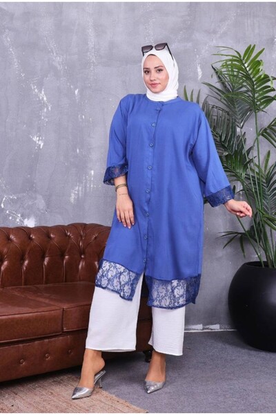 Sevda Kılınç Large Size Lace Viscose Shirt