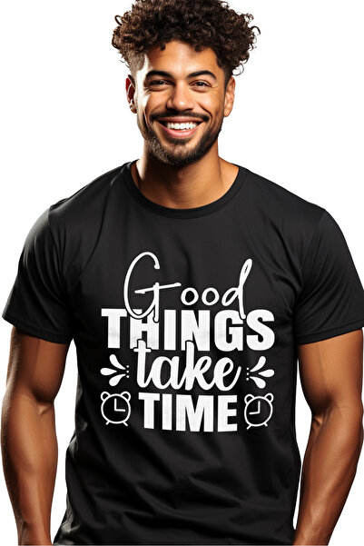 StoryGift Romania Tricou bărbătesc cu ceasuri și mesajul motivațional „Lucrurile bune necesită timp” - Things B Stg