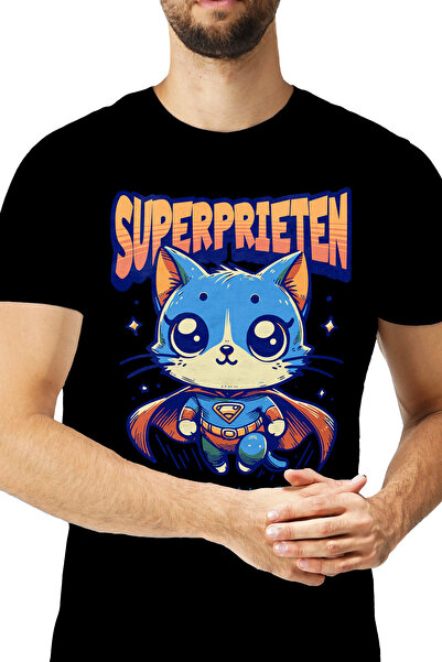 StoryGift Romania Tricou bărbătesc Super Friend, Supererou, Pisică Zburătoare...