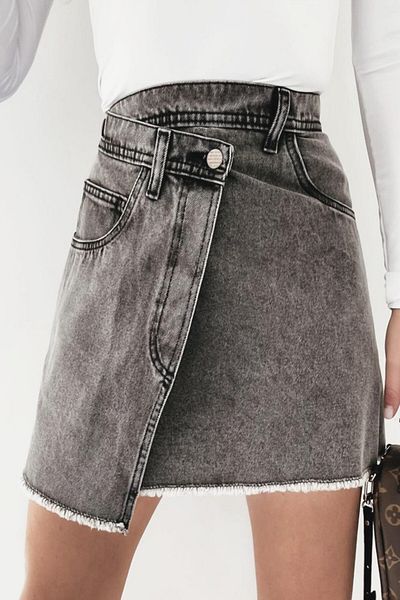 FashionForYou Hippy Denim Wrap Skirt, Dark Grey, 34
