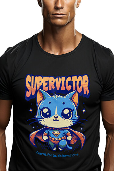 StoryGift Romania Tricou bărbătesc Super Victor, Supererou, Pisică Zburătoare...