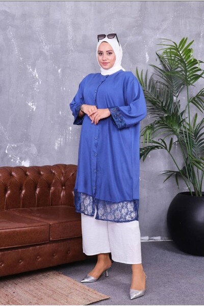 Sevda Kılınç Large Size Lace Viscose Shirt