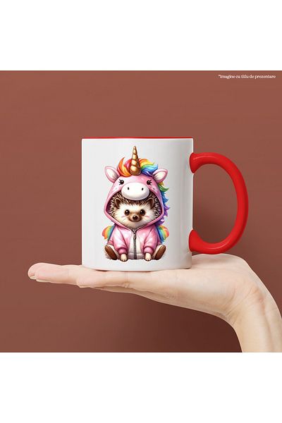 StoryGift Romania Mug with a hedgehog disguised as a unicorn, illustration, playful, cheerful, for children with, With, STG