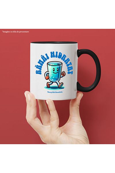 StoryGift Romania Mug with Water Glass Merry Going Text Stay Hydrated, Ceramic, 330ML, c, With, STG