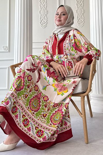 InStyle Floral Ethnic Red Viscose Dress