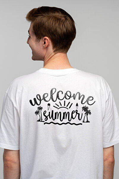 StoryGift Romania Tricou bărbătesc cu textul în engleză „welcome, Summer” - W...