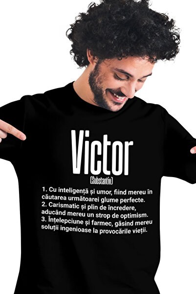 StoryGift Romania Tricou bărbătesc cu nume Victor, Inteligență, Umor, Carisma...