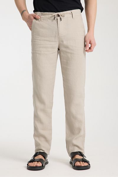 muzzo jeans Elastic Waist Cream 100% Linen Trousers