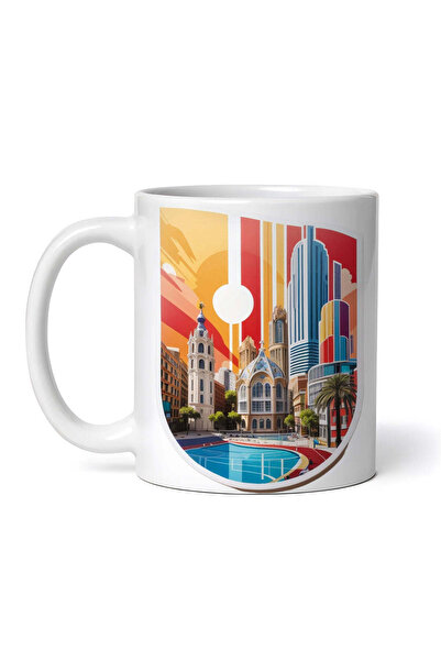 OEM Cană albă personalizată, insigna orașului Barcelona, ​​Inovatix®. 330 ml