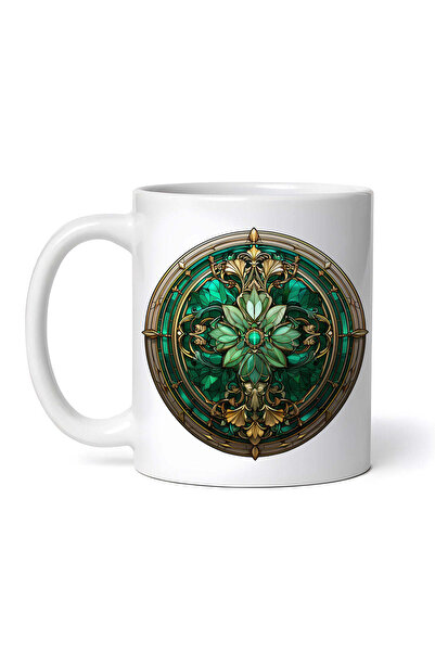 OEM Cană albă personalizată, vitraliu smarald cu floare verde cu aur..., INOV...