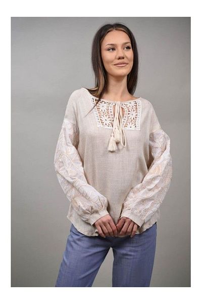 Y TWO WOMEN VISCOSE TUNIC BLOUSE WITH MYSTERIOSO EMBROIDERY Beige ONE SIZE