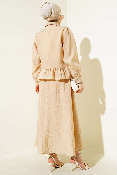 VOLT CLOTHİNG Women's Crinkle Textured Belted Skirt Suit