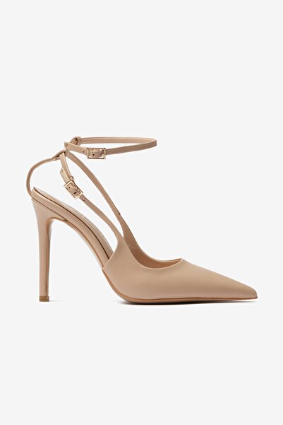 Seniorah Beige Skin Ankle Strap Women's Heeled Shoes