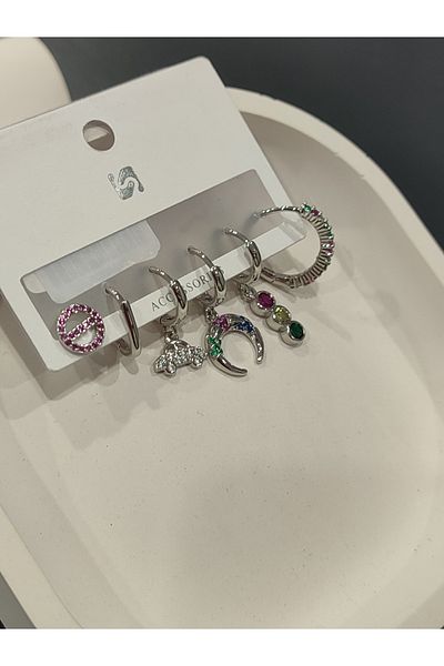 Bijutek Bijouterie Silver Cz - Pearls - Heart & Butterfly Pattern Dangle Multi Metal Women Earrings Jewelry 2
