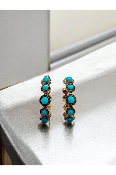 FUYA JEWELLERY Turkuaz Taşlı Su Yolu Halka Küpe