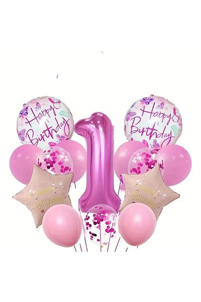 CANSIN 1 Year Old Pink Number Foil Balloon Set
