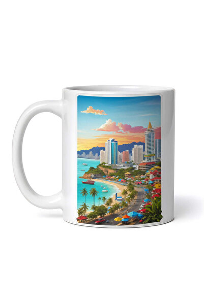 OEM Εξατομικευμένη λευκή κούπα, Pattaya Beach City, INOVATIX®. 330ml